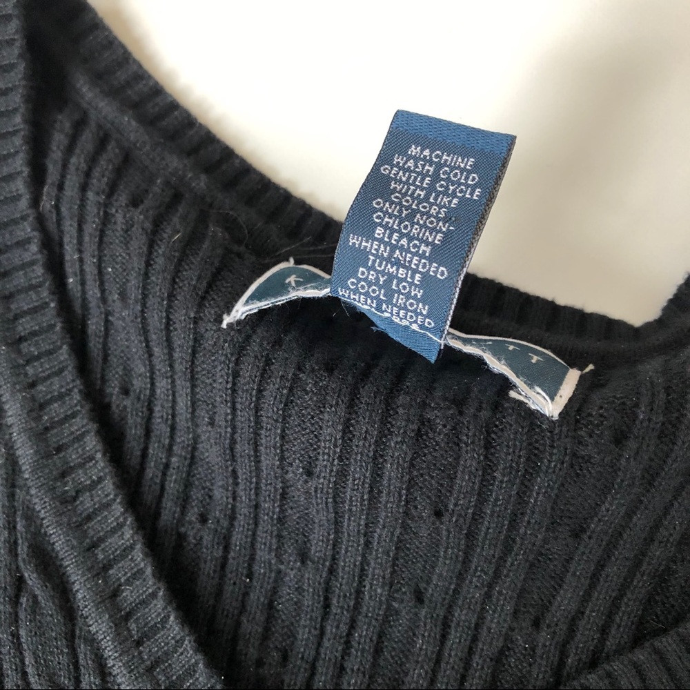 Karen Scott Cable Knit Cotton Sweater Top V Neck 3/4 Sleeve Black Petite - Picture 4 of 7